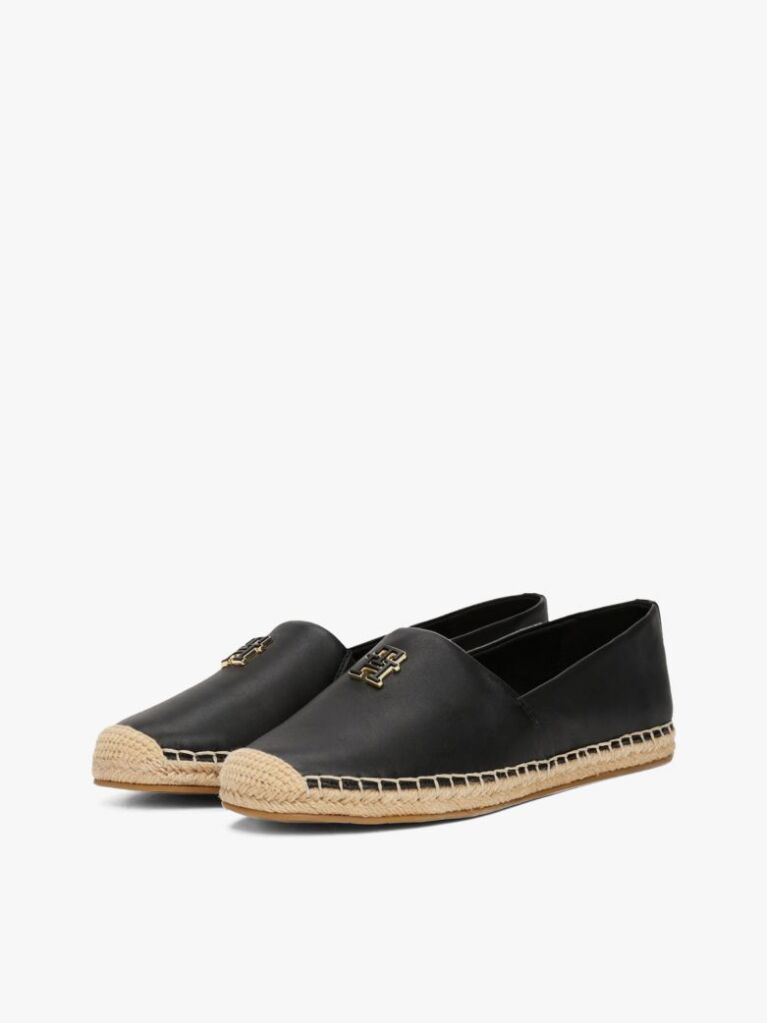 Black Leather Espadrilles  Women