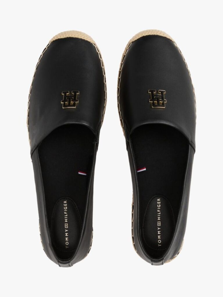Black Leather Espadrilles  Women
