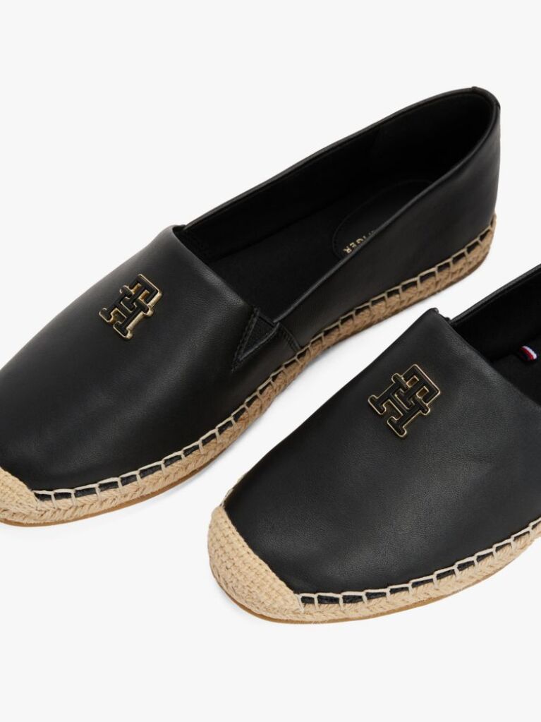 Black Leather Espadrilles  Women