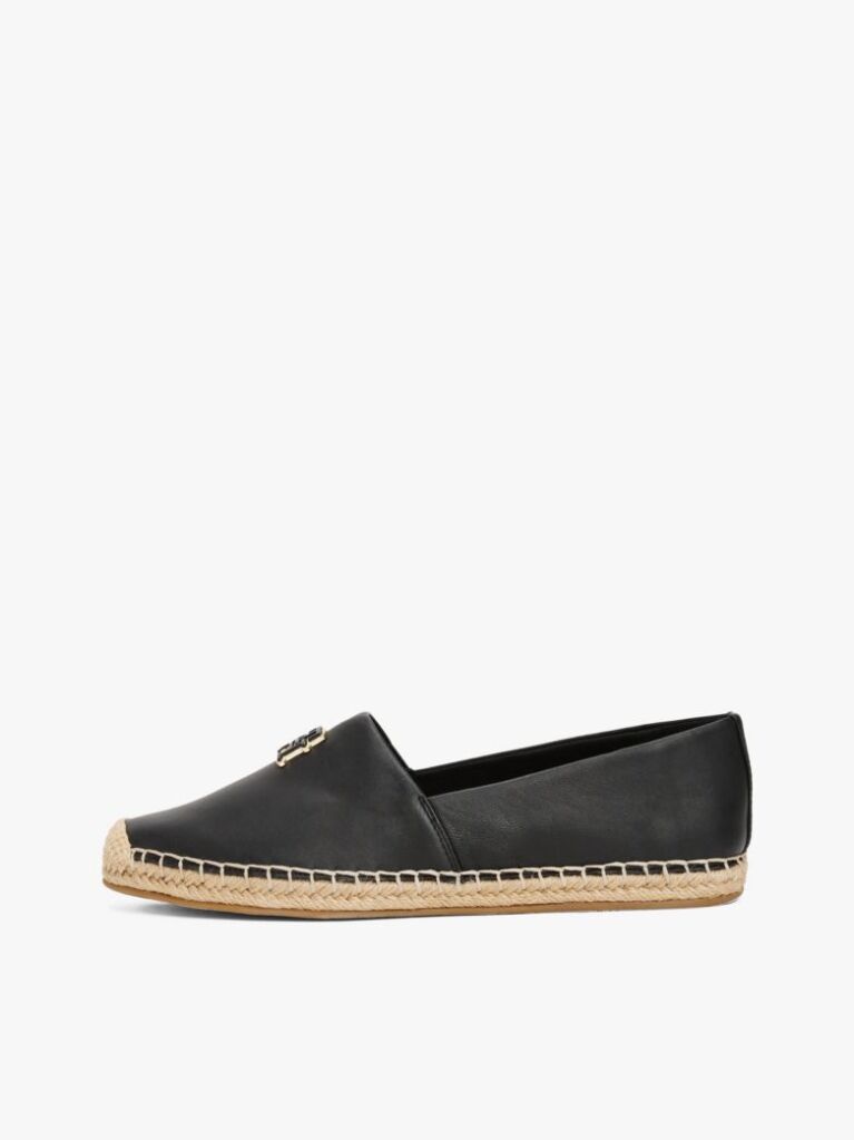 Black Leather Espadrilles  Women
