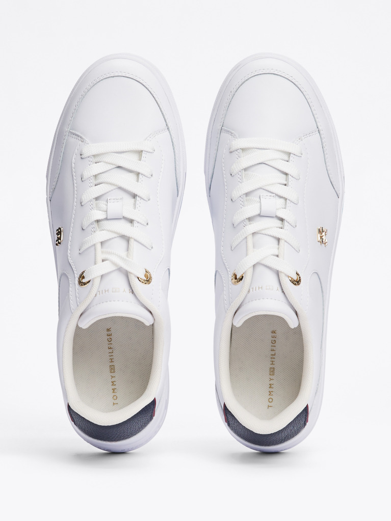 White Essential Leather Court Trainers  Women