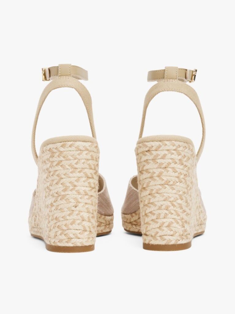 Beige Chambray Espadrille Wedge Sandals  Women