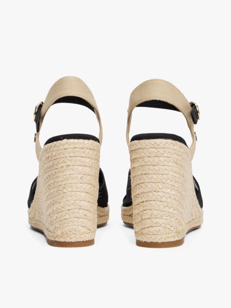 Black Satin Strap Espadrille Wedge Sandals  Women
