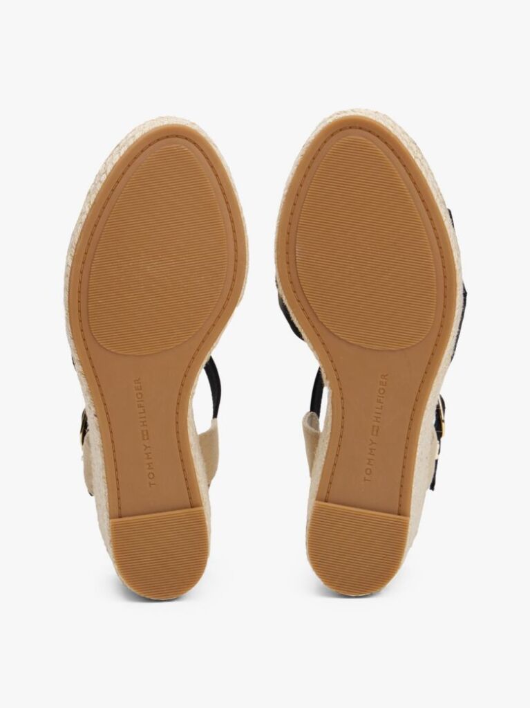 Black Satin Strap Espadrille Wedge Sandals  Women