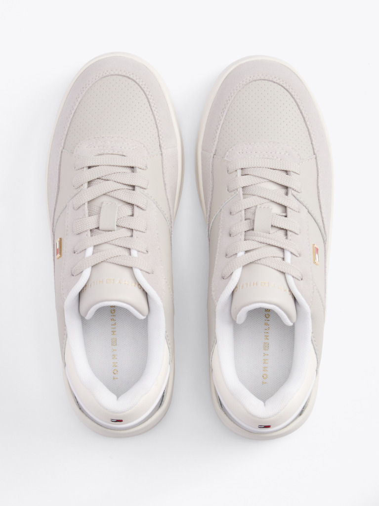 Grey Metallic Panel Basketball Trainers  Women