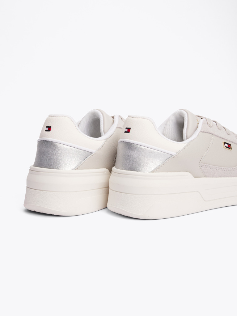 Grey Metallic Panel Basketball Trainers  Women
