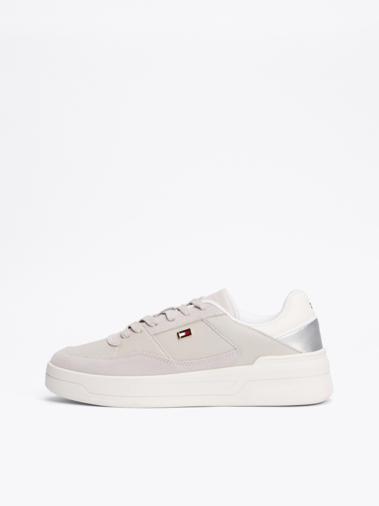 Grey Metallic Panel Basketball Trainers  Women