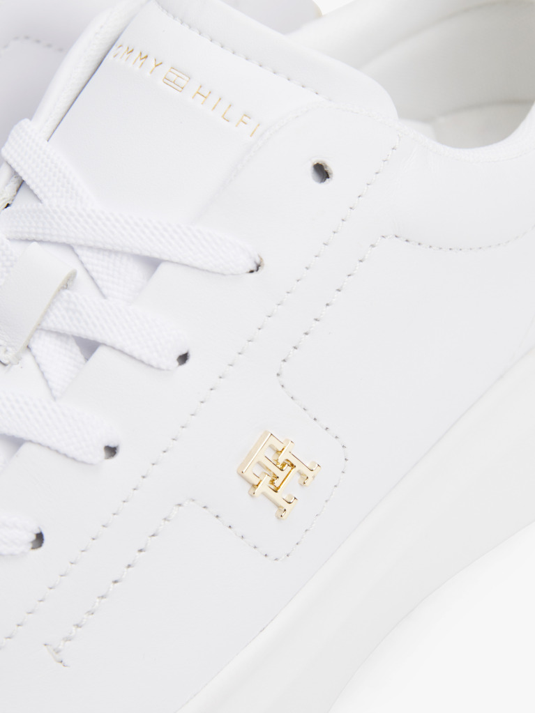 White Leather TH Monogram Court Trainers  Women