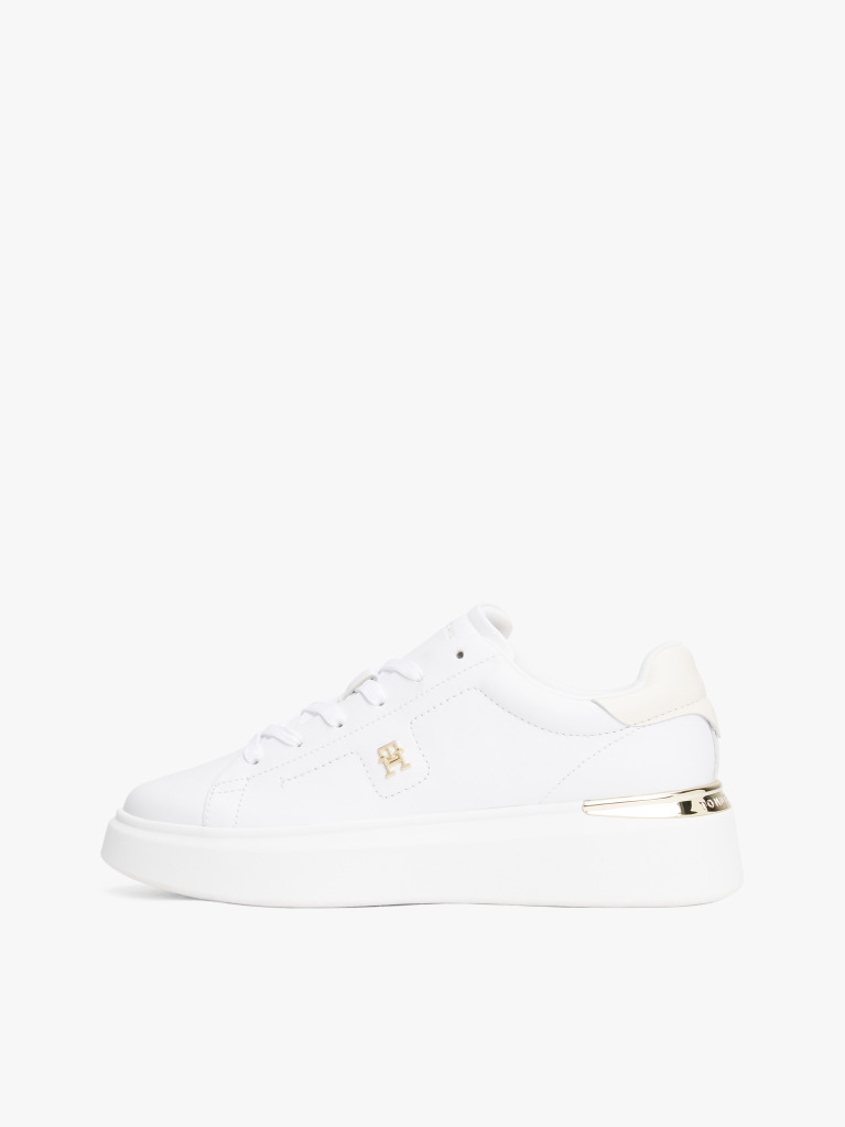 White Leather TH Monogram Court Trainers  Women