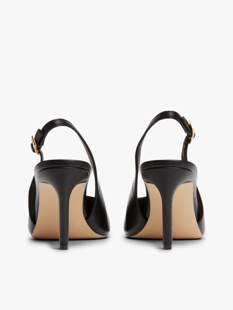Black Leather Pointed Toe Slingback Heels  Women