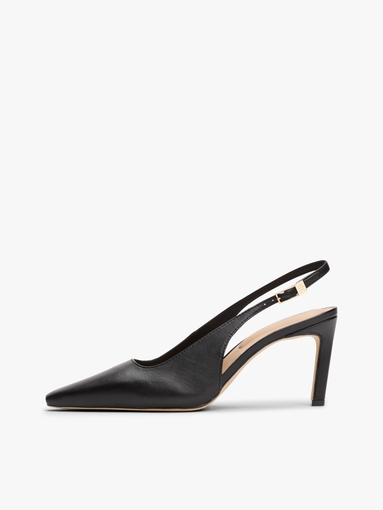 Black Leather Pointed Toe Slingback Heels  Women