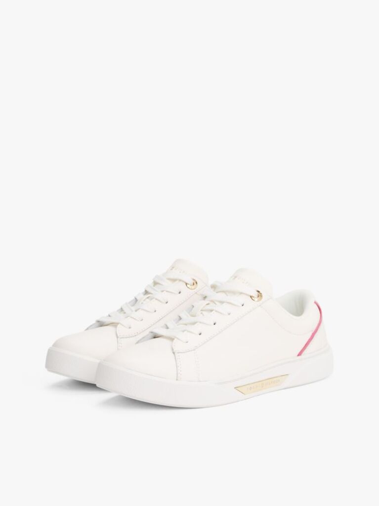 White Leather Court Trainers  Women