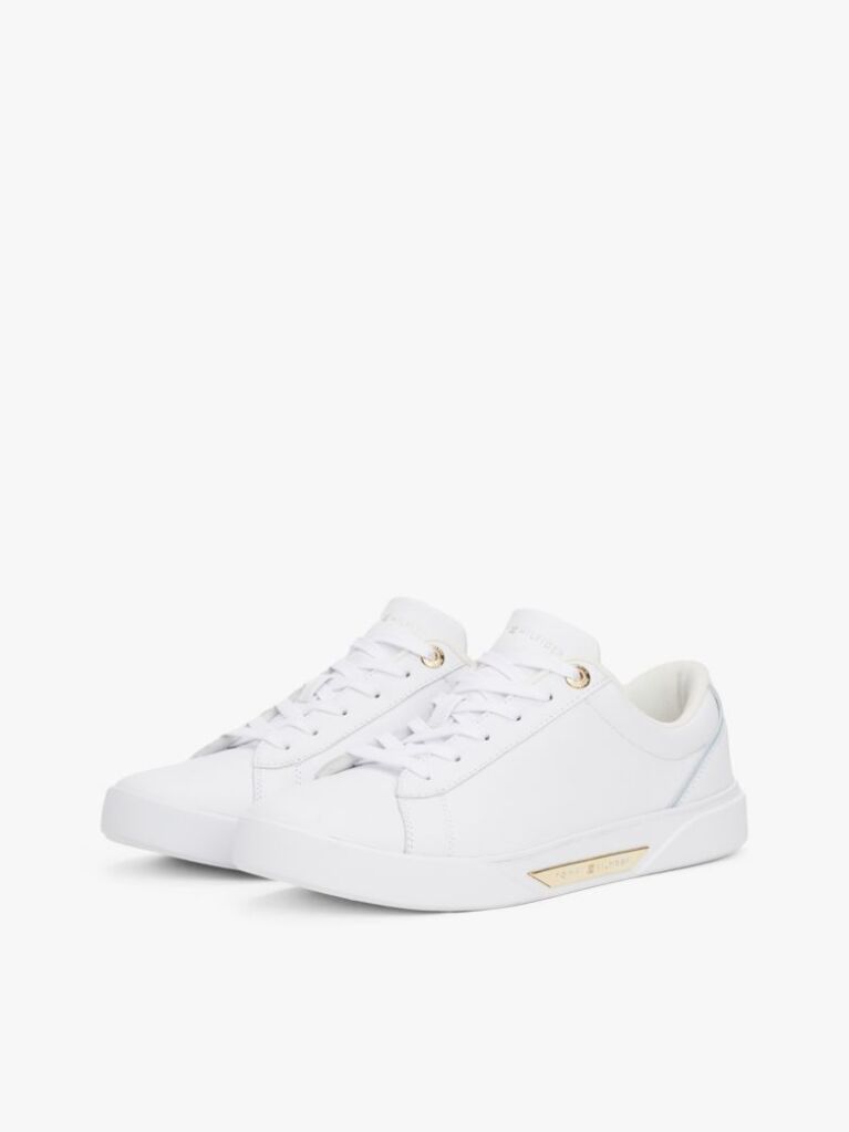 White Leather Court Trainers  Women