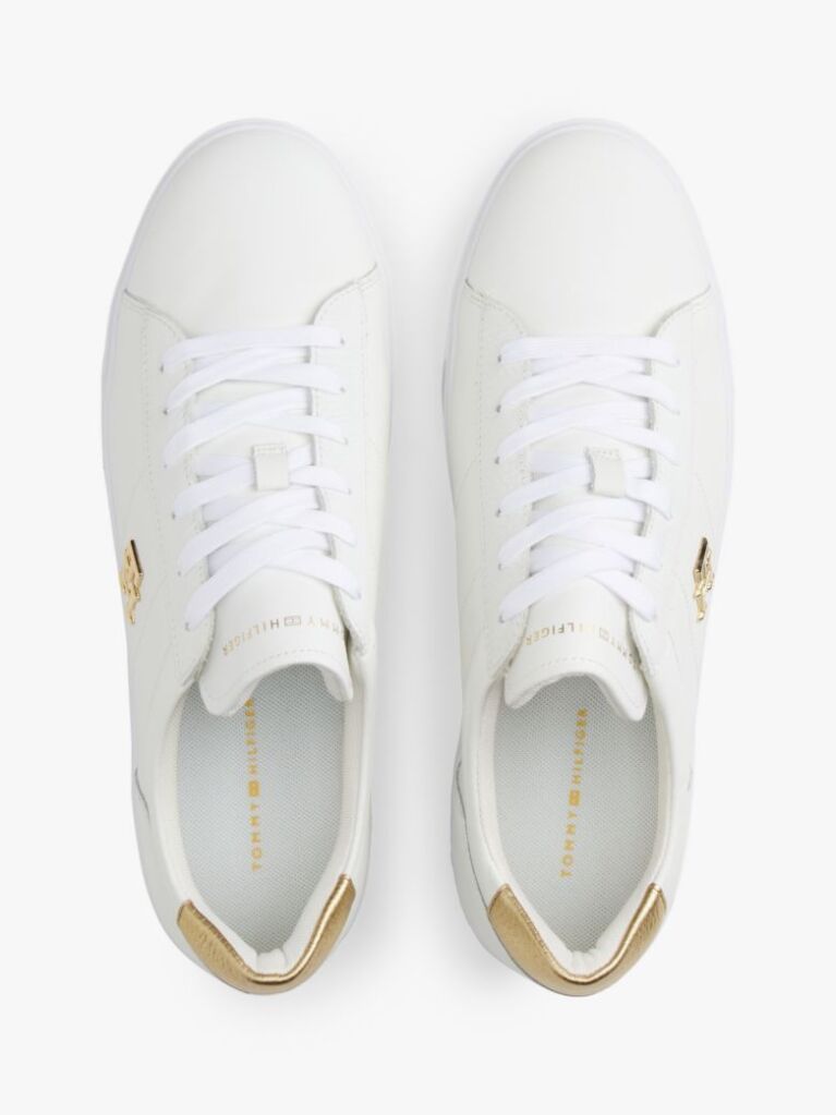 White Leather Platform Court Trainers  Women