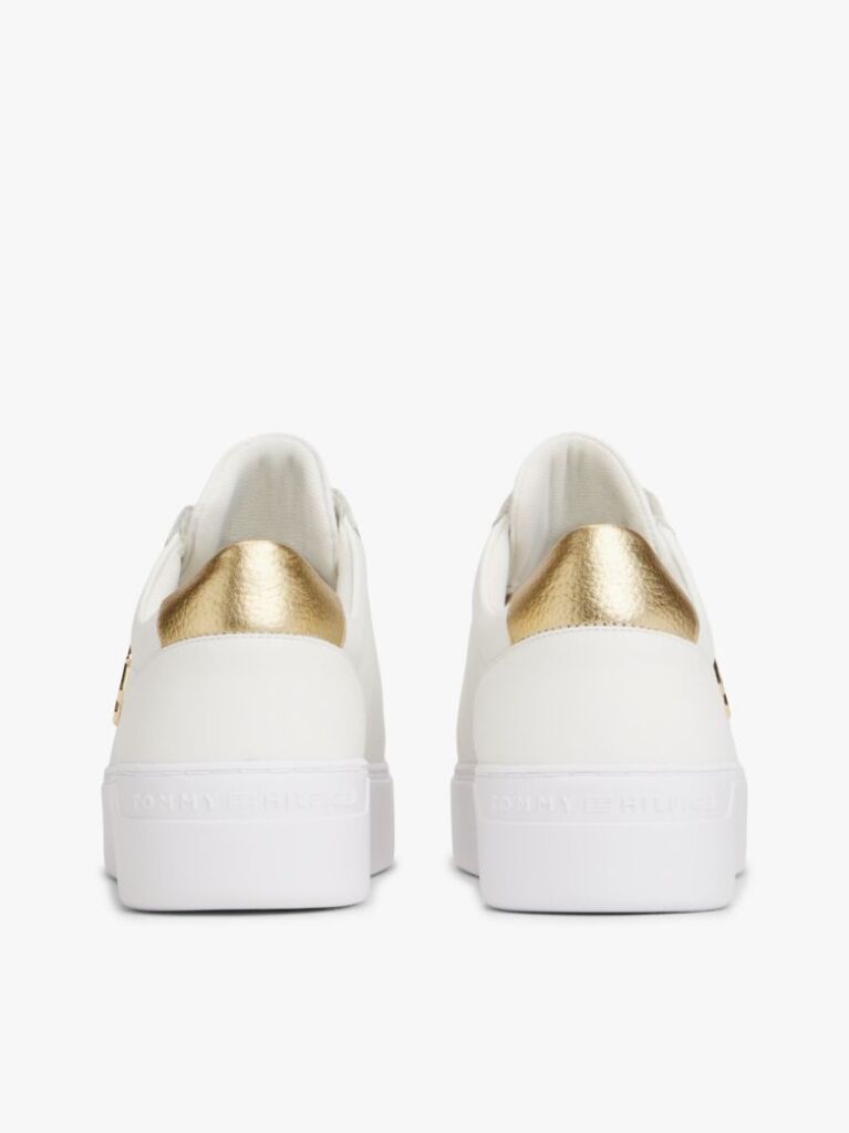 White Leather Platform Court Trainers  Women