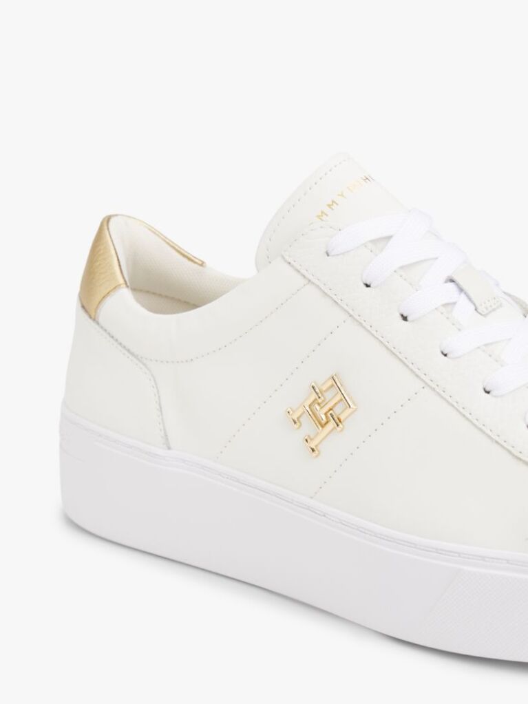White Leather Platform Court Trainers  Women