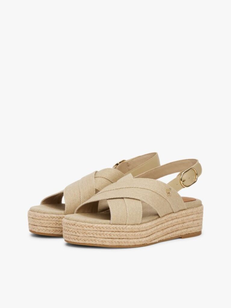 Beige Denim Espadrille Platform Sandals  Women
