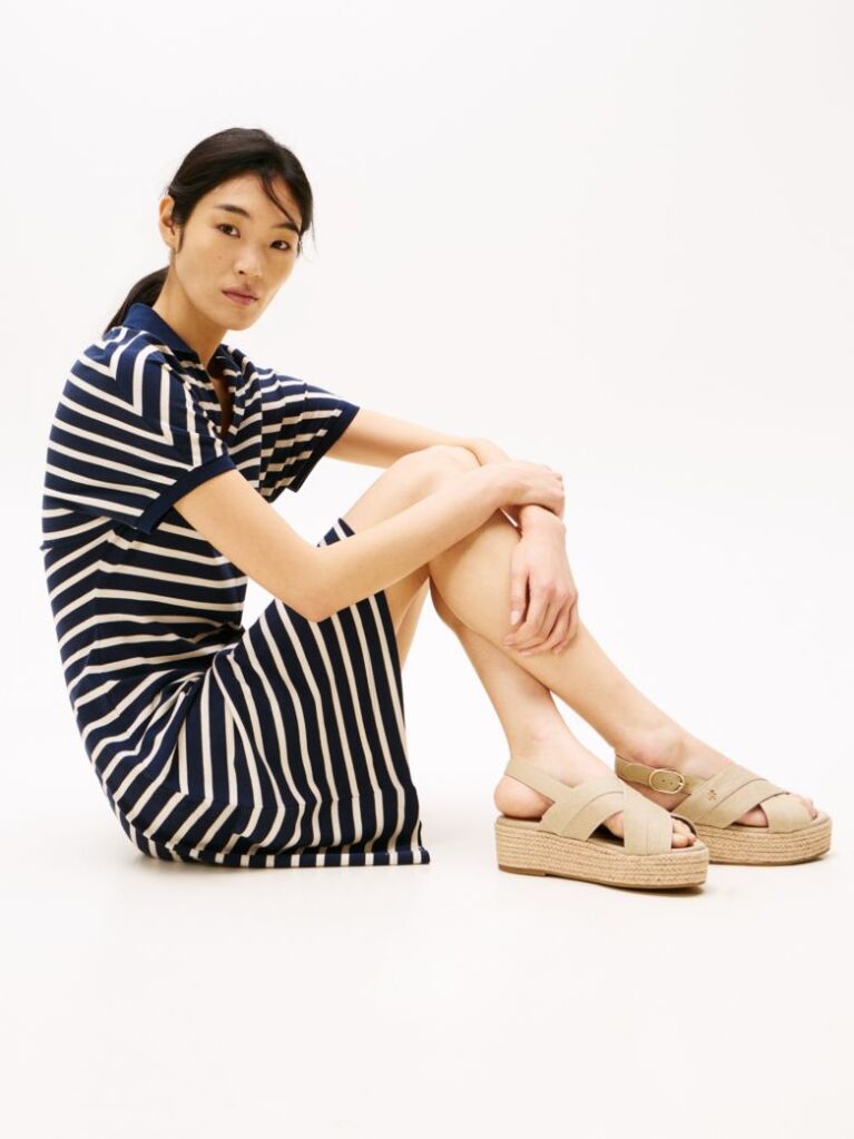 Beige Denim Espadrille Platform Sandals  Women