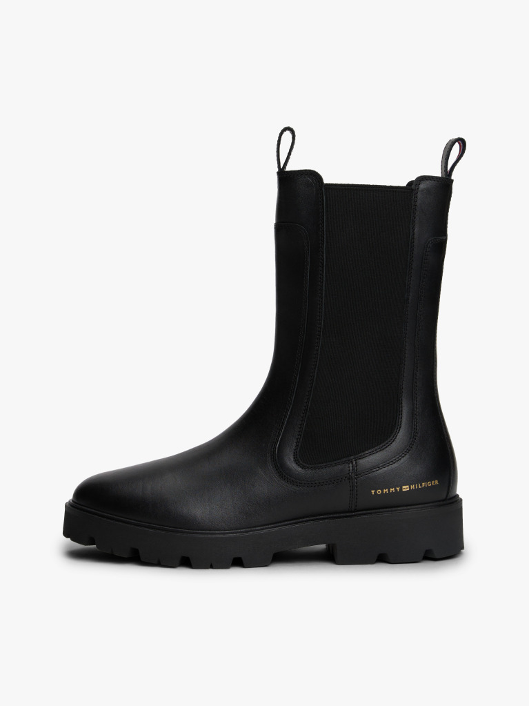 Black Leather Cleat Mid Chelsea Boots  Women