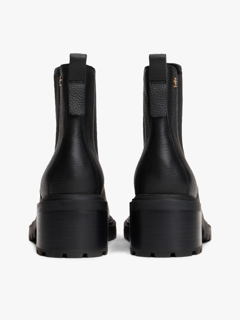 Black Leather Cleat Chelsea Boots  Women