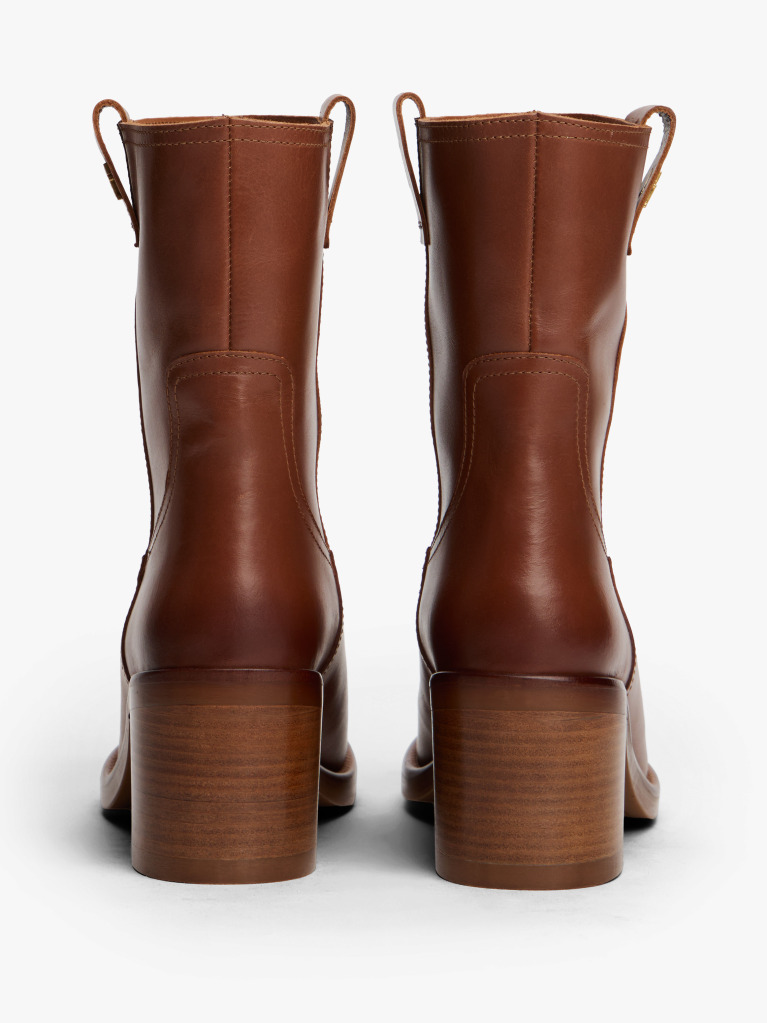 Brown Leather Block Heel Riding Boots  Women