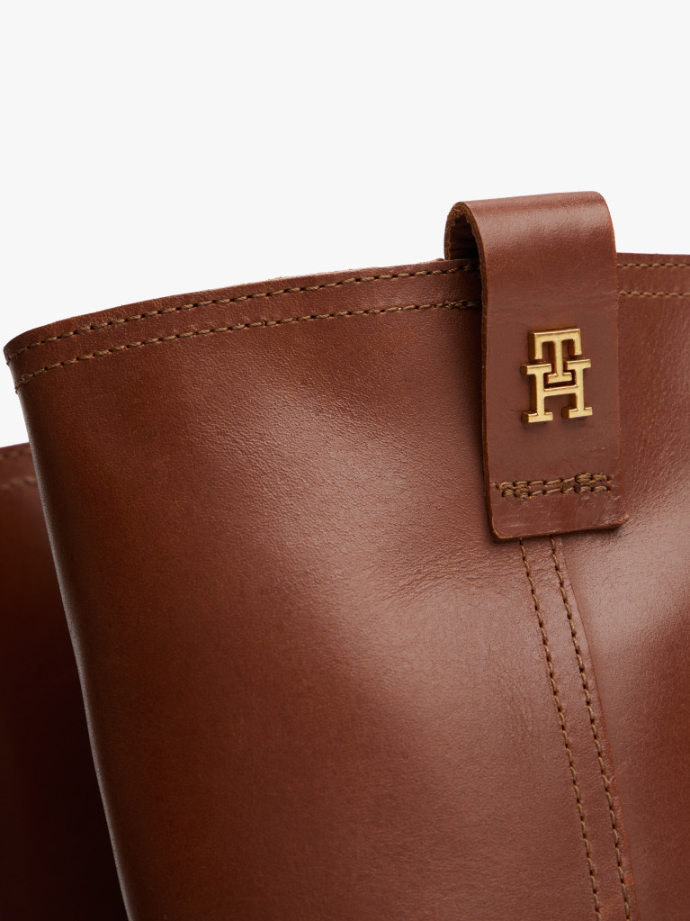 Brown Leather Block Heel Riding Boots  Women