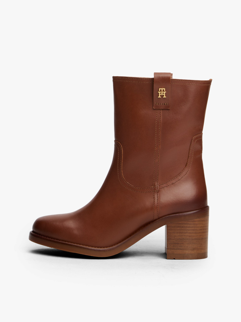 Brown Leather Block Heel Riding Boots  Women
