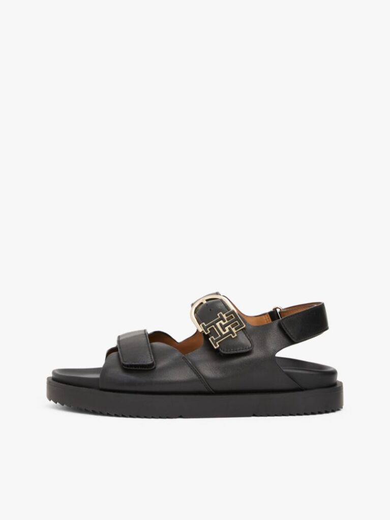 Black TH Monogram Leather Cleat Sandals  Women