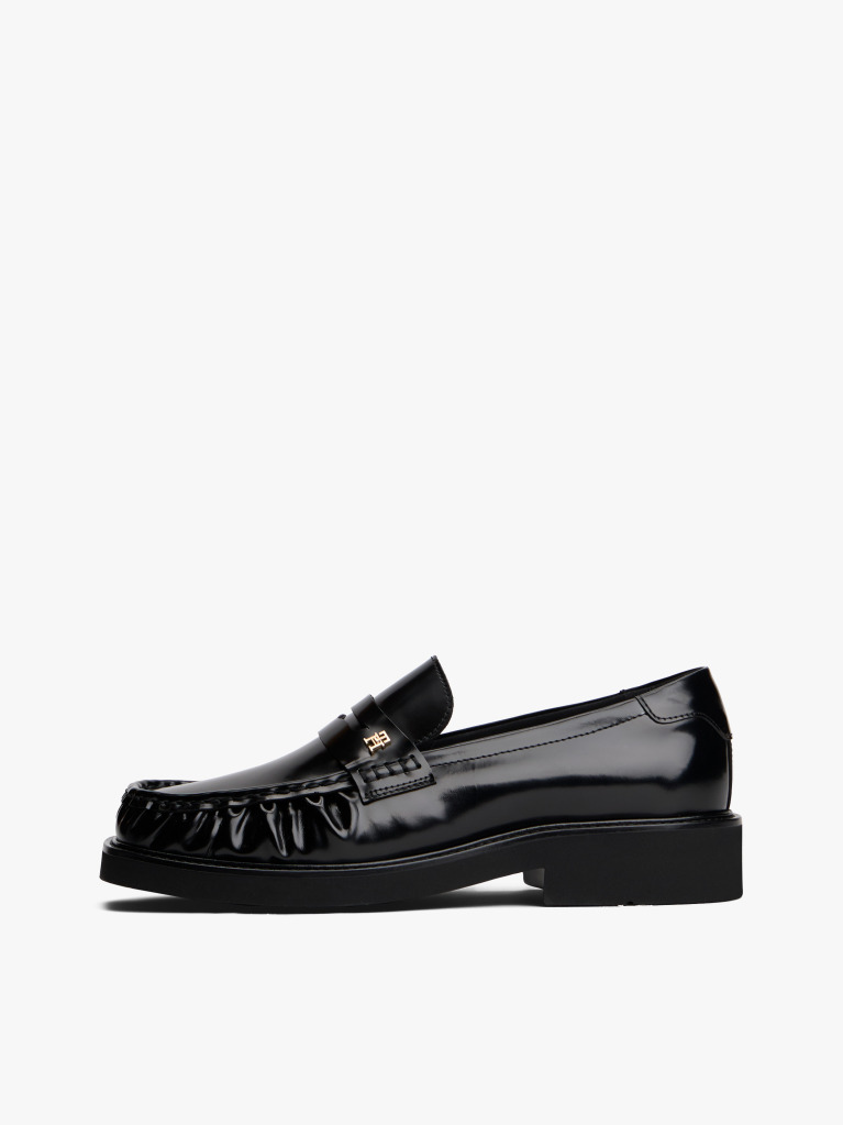 Black Leather Square Toe Loafers  Women