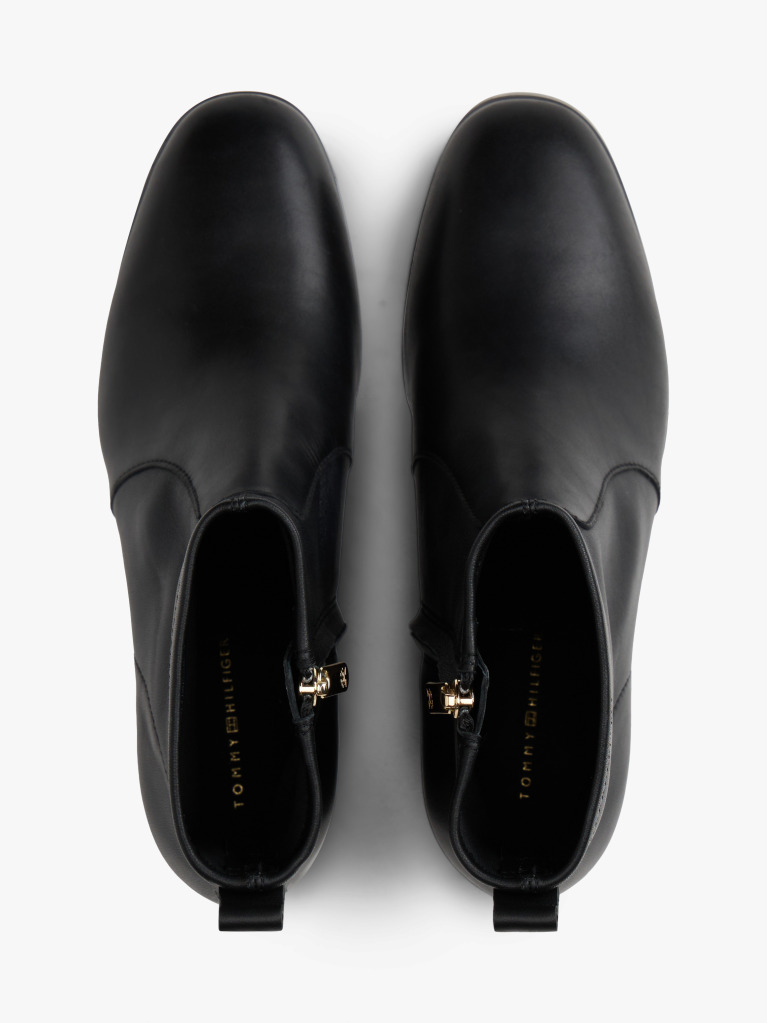 Black Leather TH Monogram Plaque Ankle Boots  Women