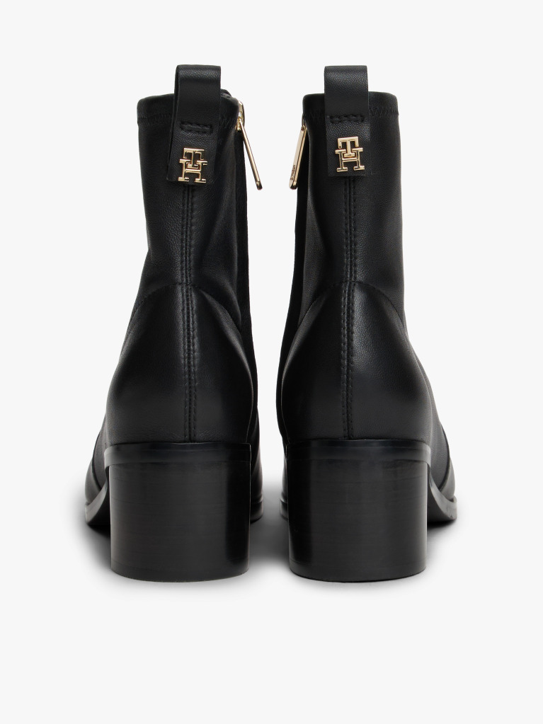 Black Leather TH Monogram Plaque Ankle Boots  Women