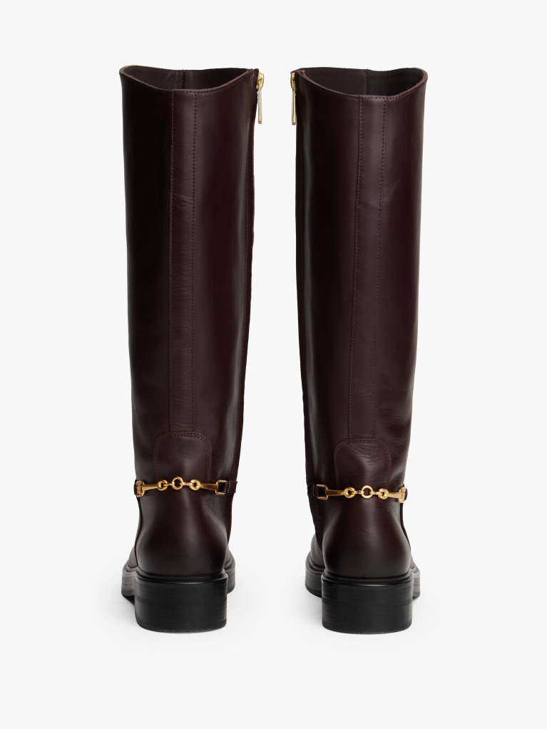 Brown Leather TH Monogram Horsebit Riding Boots  Women