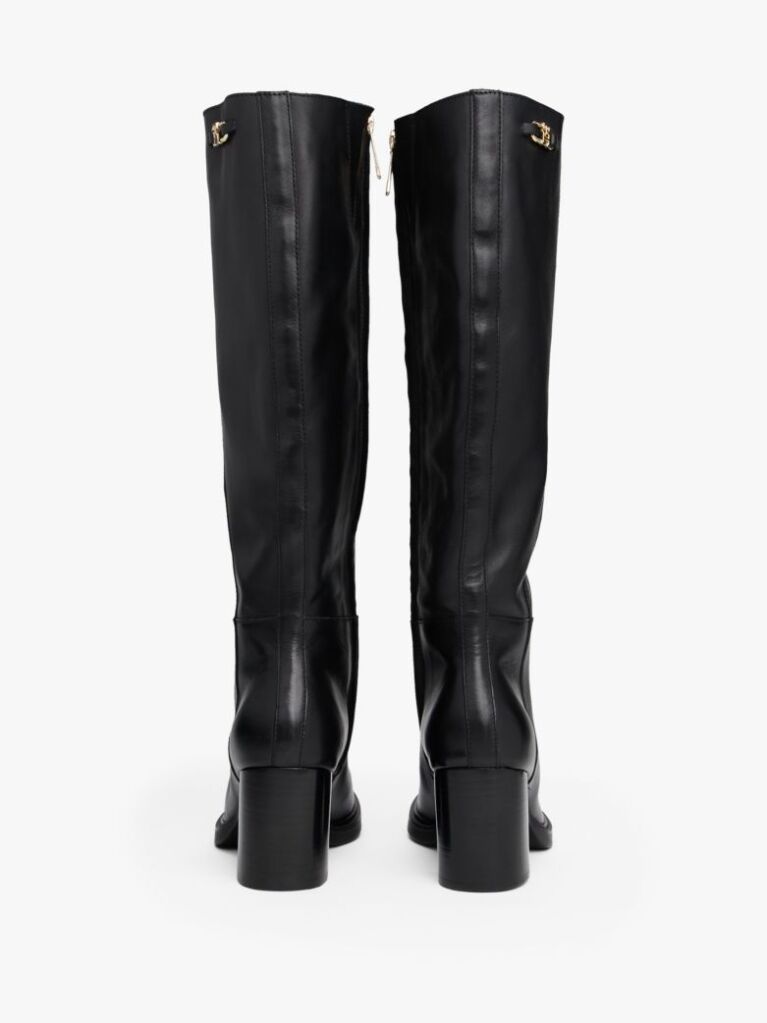Black Leather TH Monogram Horsebit Knee-High Boots  Women