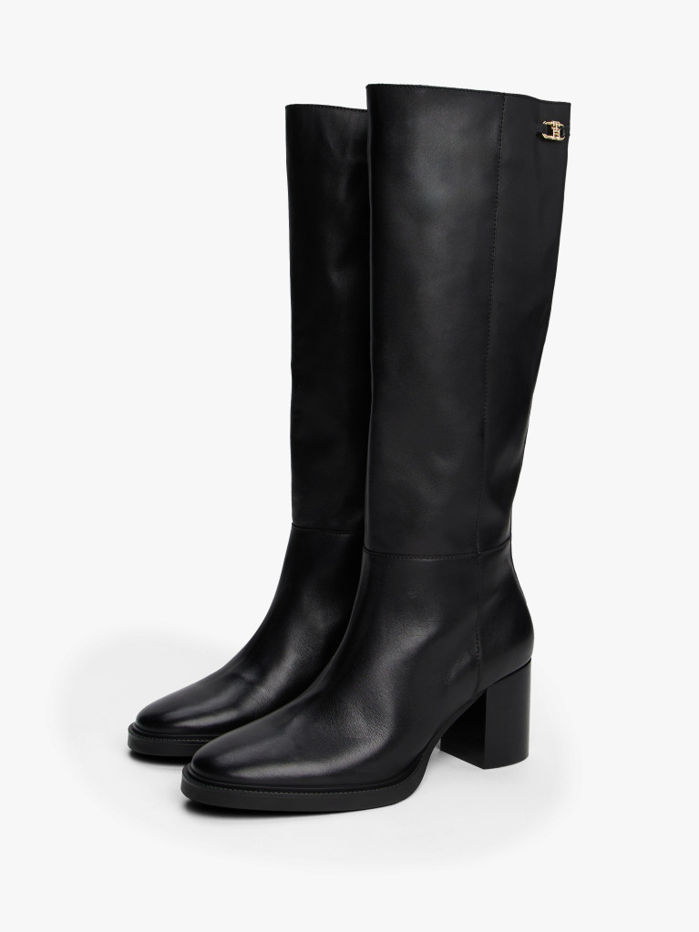 Black Leather TH Monogram Horsebit Knee-High Boots  Women