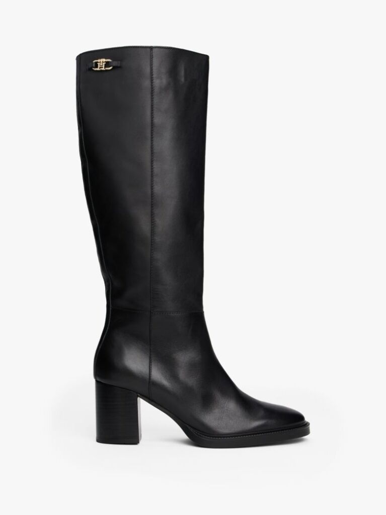 Black Leather TH Monogram Horsebit Knee-High Boots  Women