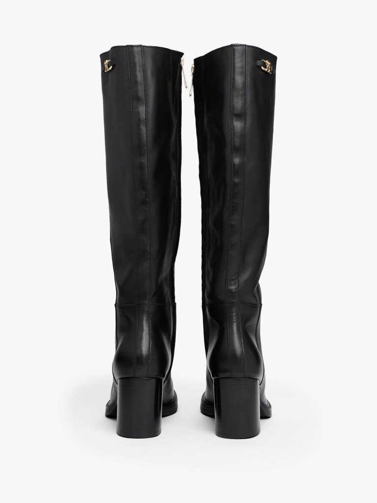 Black Leather TH Monogram Horsebit Knee-High Boots  Women