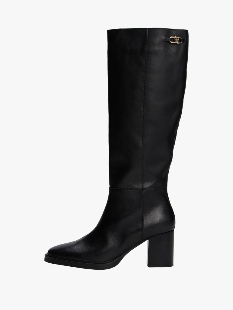 Black Leather TH Monogram Horsebit Knee-High Boots  Women