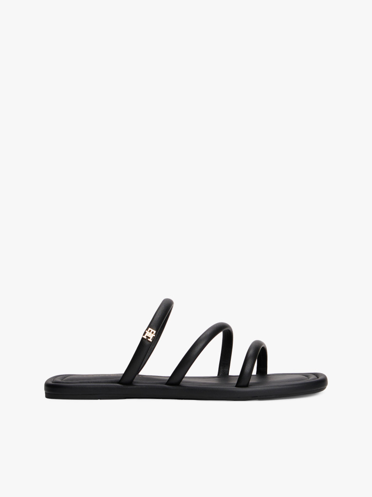 Black Leather Strappy Mules  Women