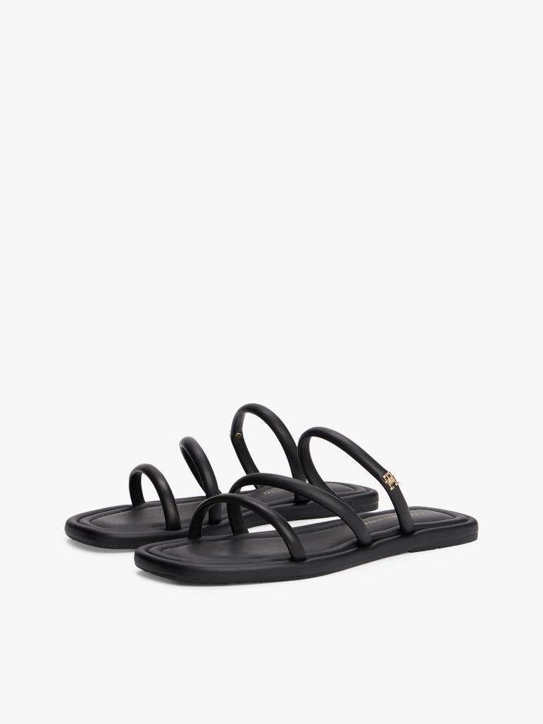 Black Leather Strappy Mules  Women