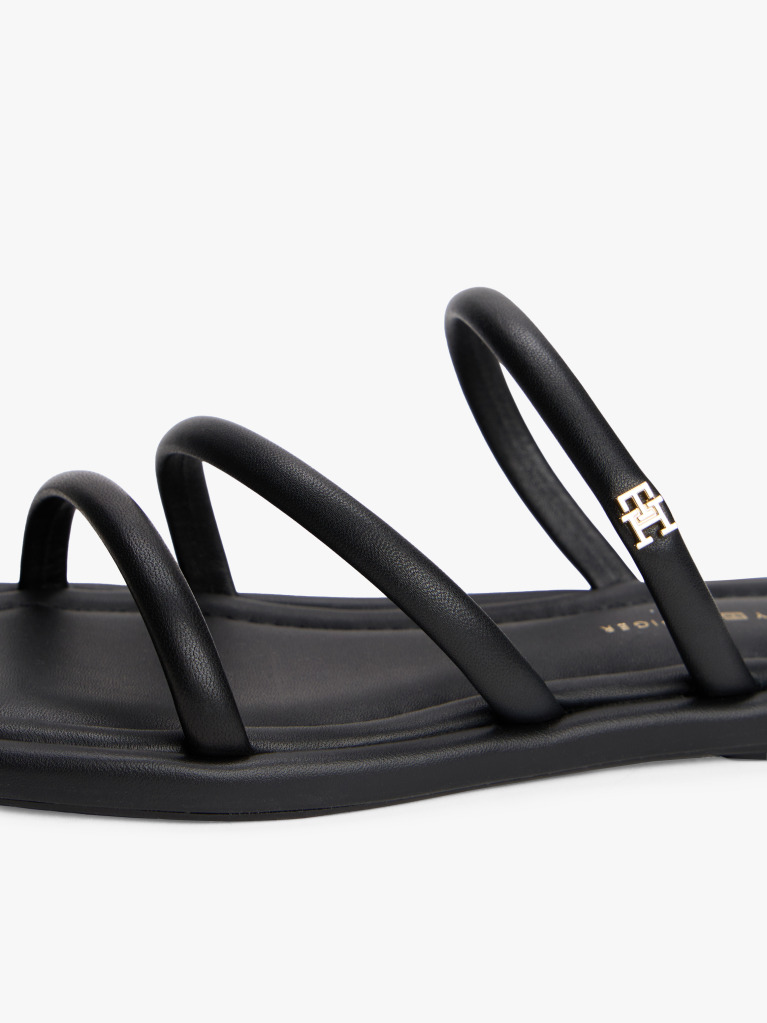 Black Leather Strappy Mules  Women
