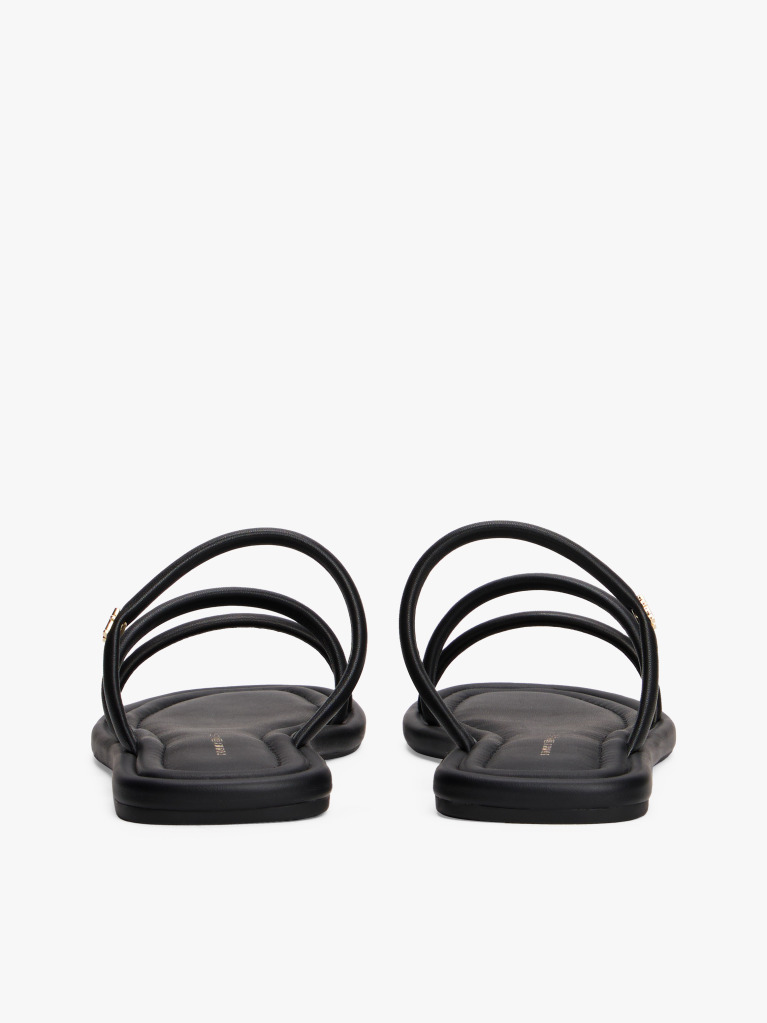 Black Leather Strappy Mules  Women