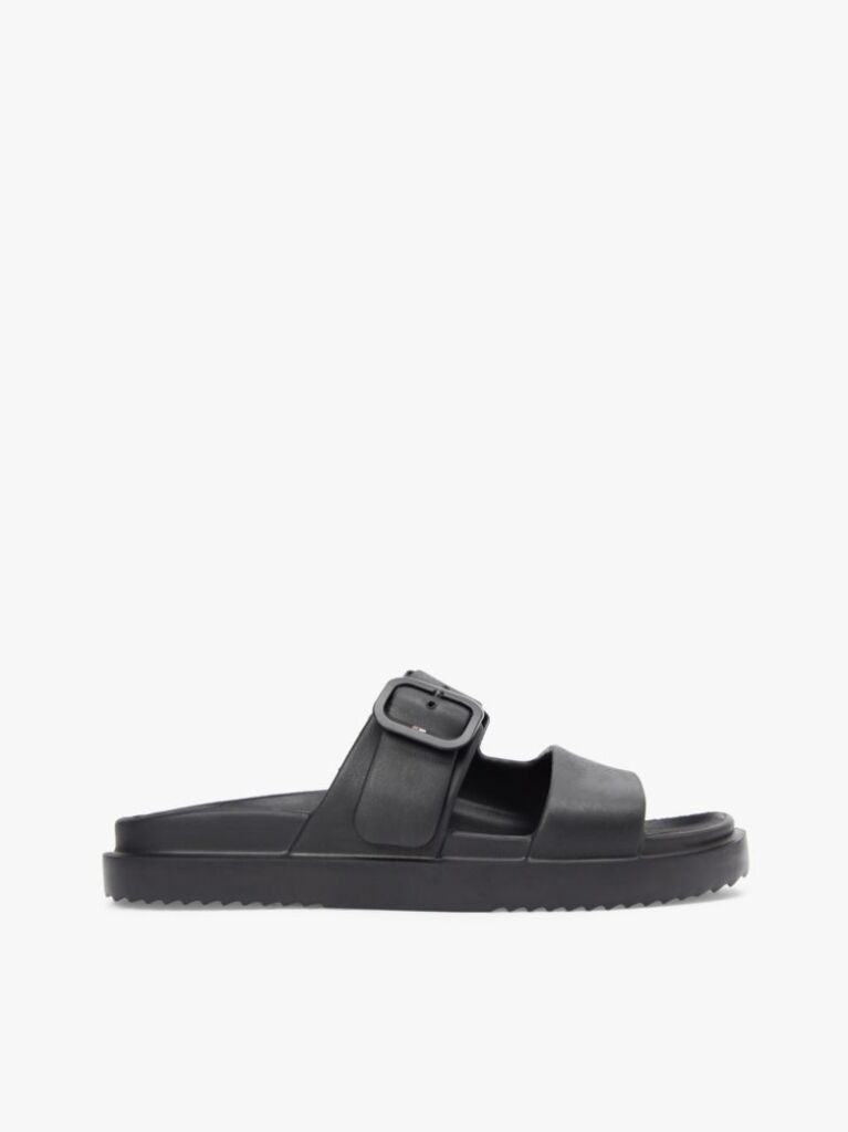 Black Double Strap Enamel Flag Lightweight Sandals  Women