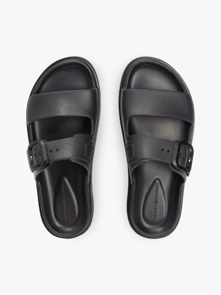 Black Double Strap Enamel Flag Lightweight Sandals  Women