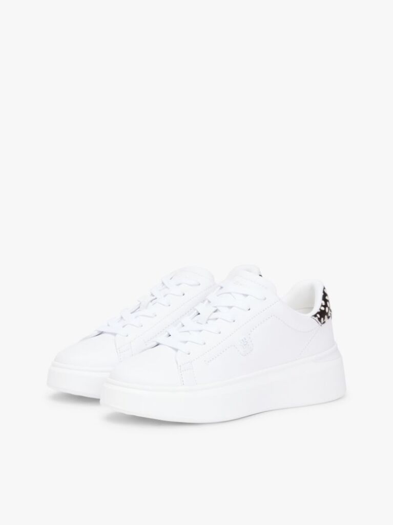 White Snow Leopard Heel Leather Platform Trainers  Women