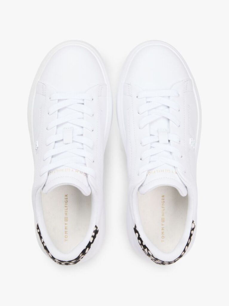 White Snow Leopard Heel Leather Platform Trainers  Women