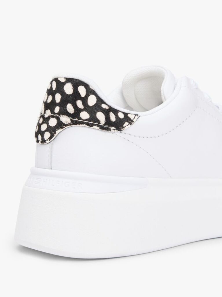 White Snow Leopard Heel Leather Platform Trainers  Women