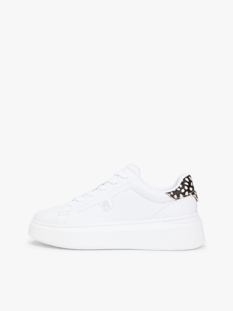 White Snow Leopard Heel Leather Platform Trainers  Women
