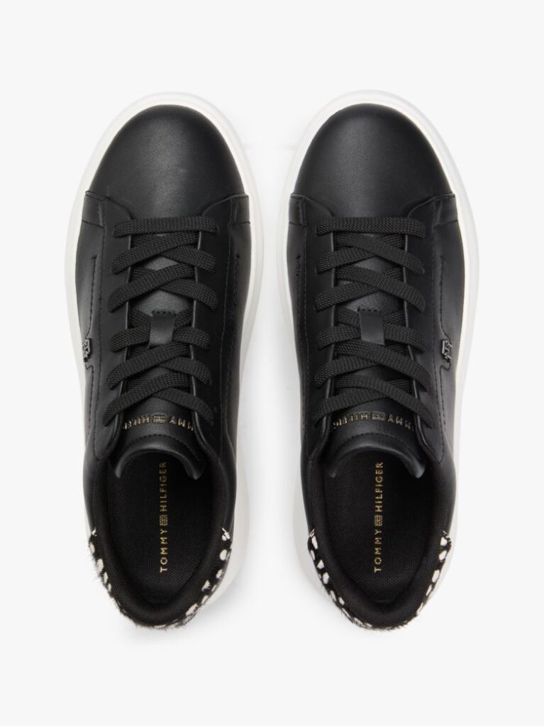 Black Snow Leopard Heel Leather Platform Trainers  Women