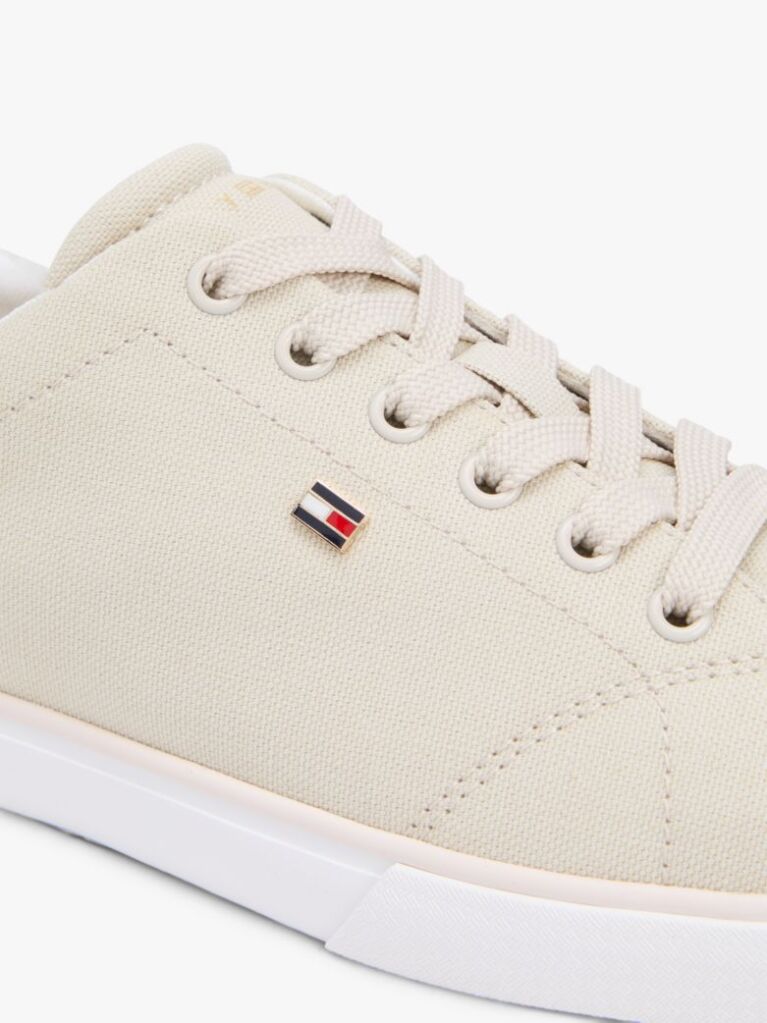 Beige Low Profile Canvas Lace-Up Trainers  Women