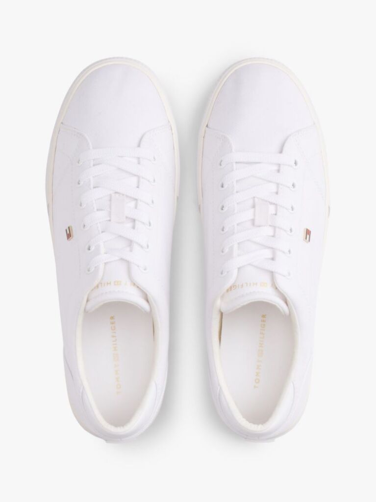 White Low Profile Canvas Lace-Up Trainers  Women